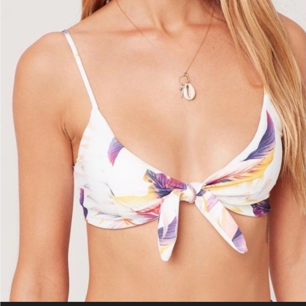 L*Space Multicolor Space Sunset Palm Tie-Front Camisole Top